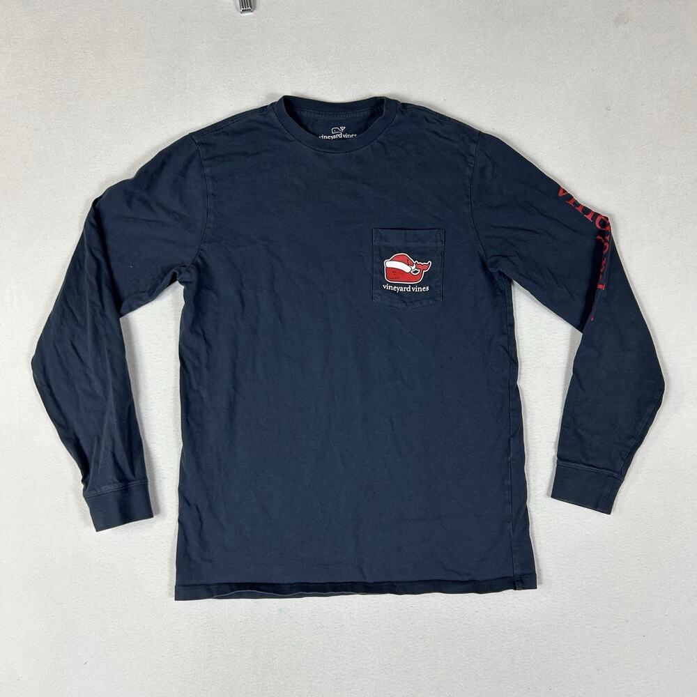 Vineyard Vines Long Sleeve Shirt Men's Small Naughty or Nice Christmas Top Blue